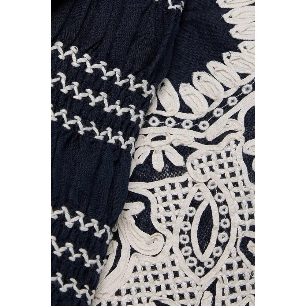 Veronica Beard womens navy/off white Dorian embroidered linen blend jacket NWT S - Picture 7 of 13